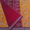 Yellow fish sambalpuri saree with maroon border - Image 4