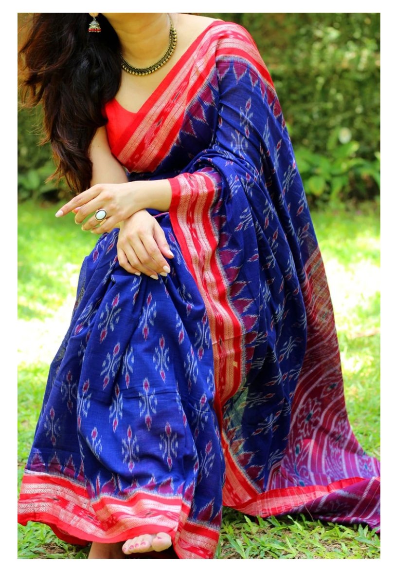 Sambalpuri ikat silk saree cs blue and black with allover ikat weaves –  Cherrypick