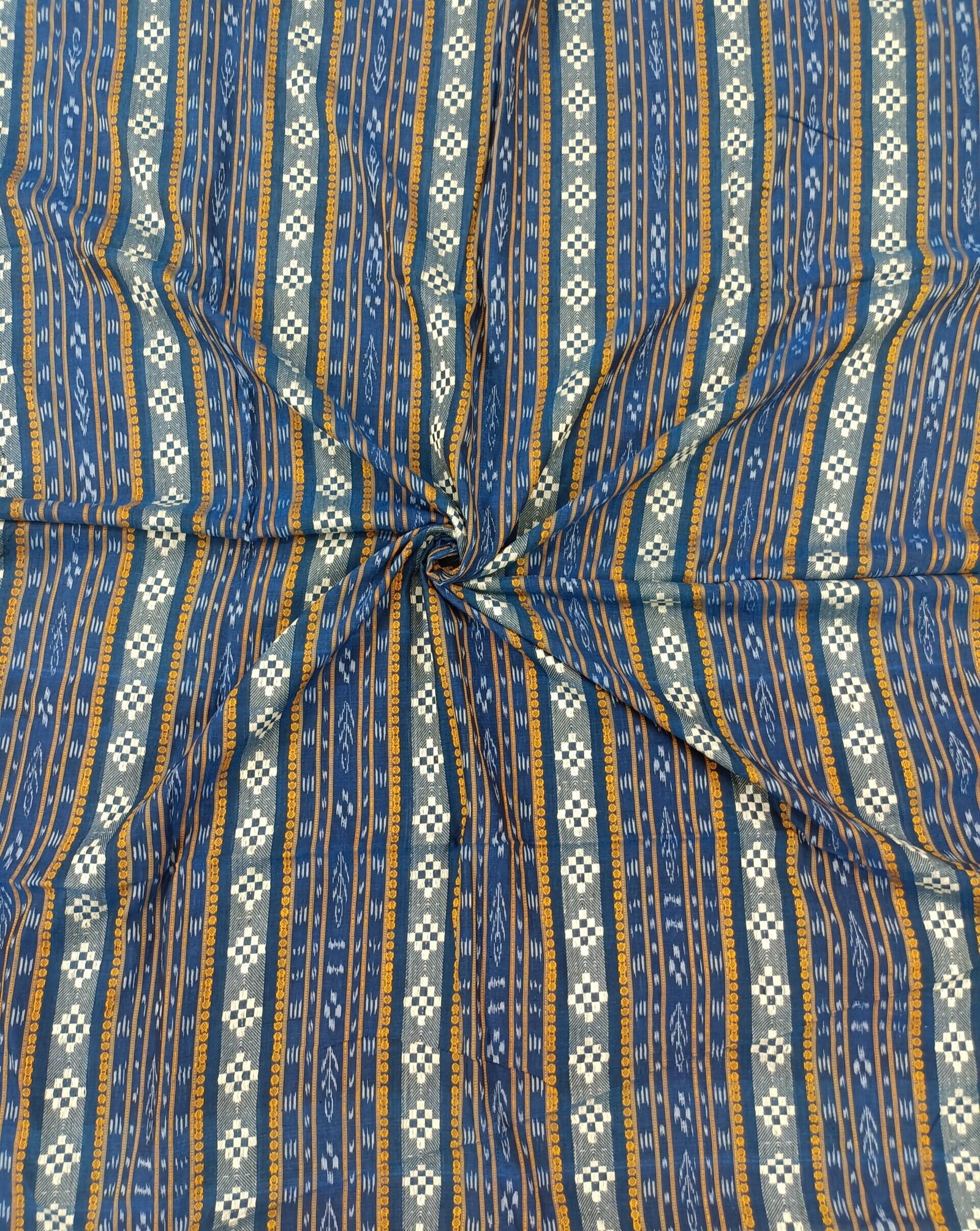 Blue sambalpuri cotton fabric with vertical saptapar bomkei pattern ...