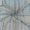 Light brown sambalpuri cotton fabric with blue Ikat stripes - Image 4