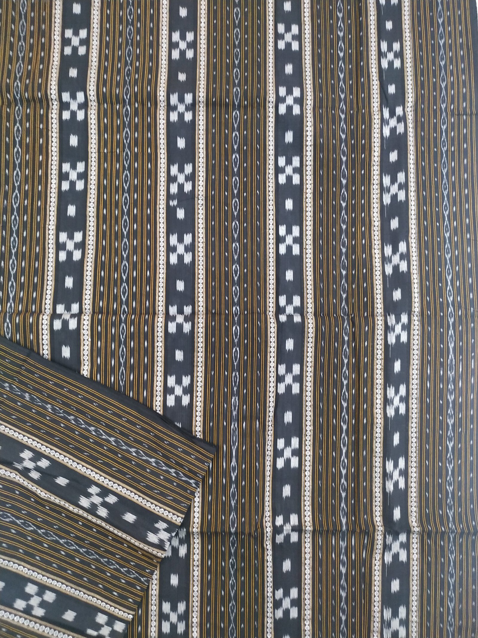 Black sambalpuri cotton fabric with vertical saptapar stripes ...