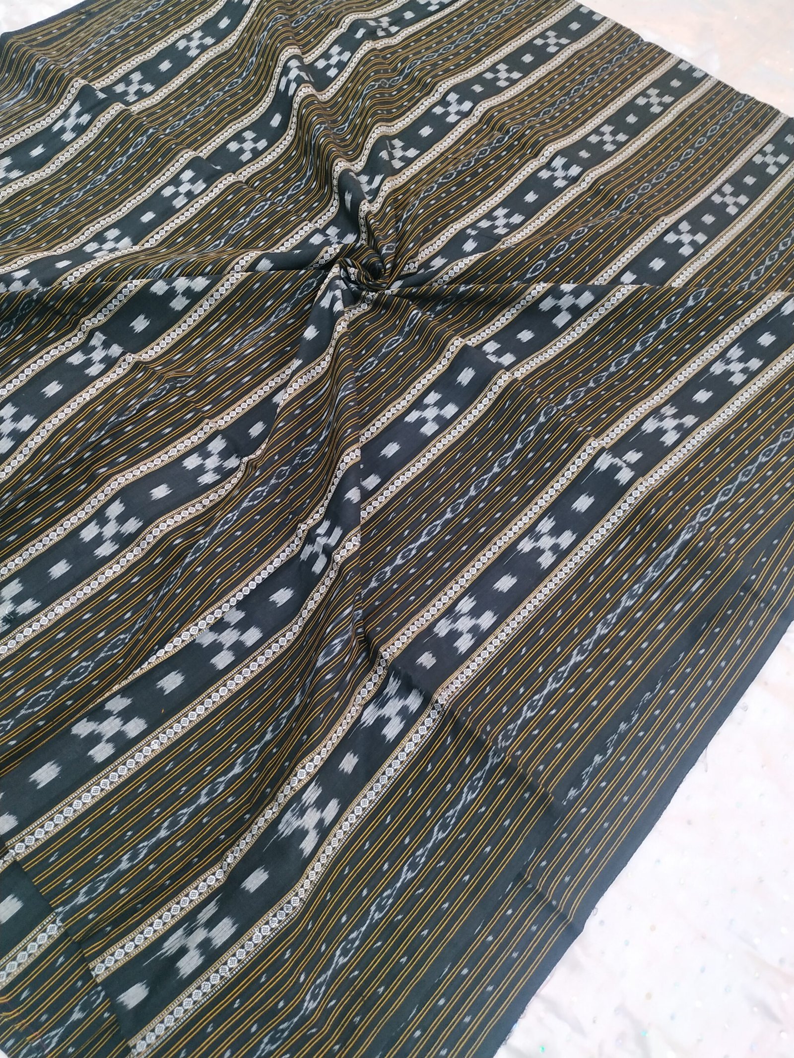 Black sambalpuri cotton fabric with vertical saptapar stripes ...