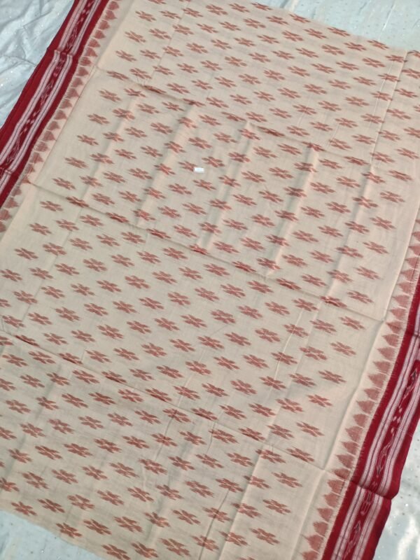 Offwhite sambalpuri cotton saree with maroon border and temples - Image 8