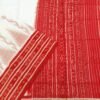 White sambalpuri cotton saree with red border and large temples - Image 2
