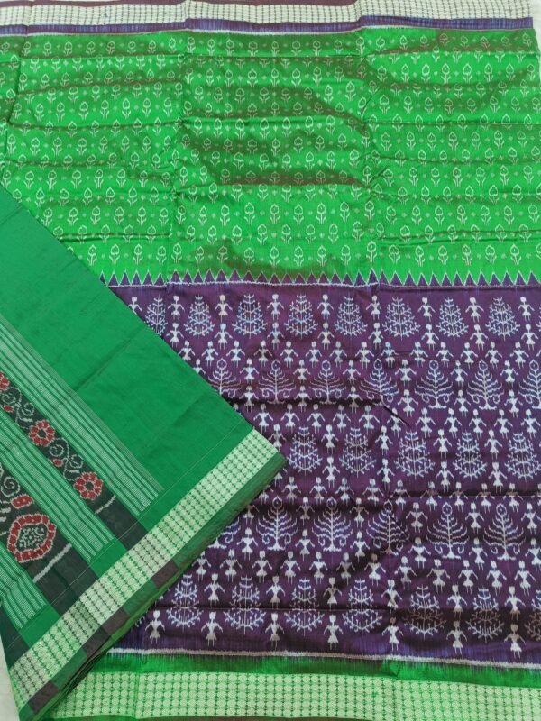 Green and purple half half sambalpuri silk saree - Image 7