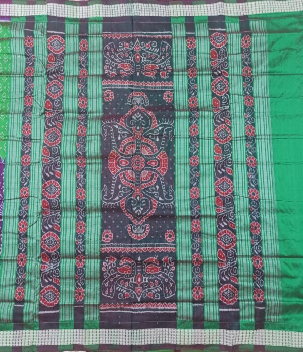 Green and purple half half sambalpuri silk saree - Image 6