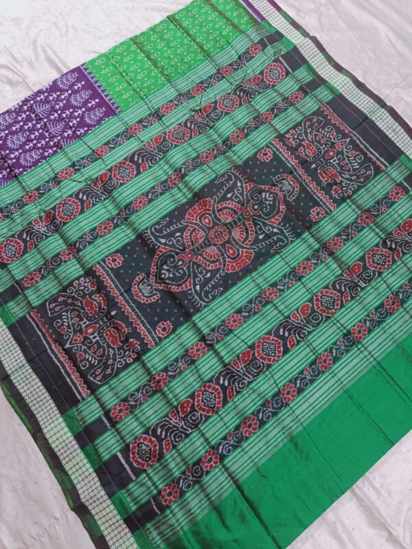 Green and purple half half sambalpuri silk saree - Image 5