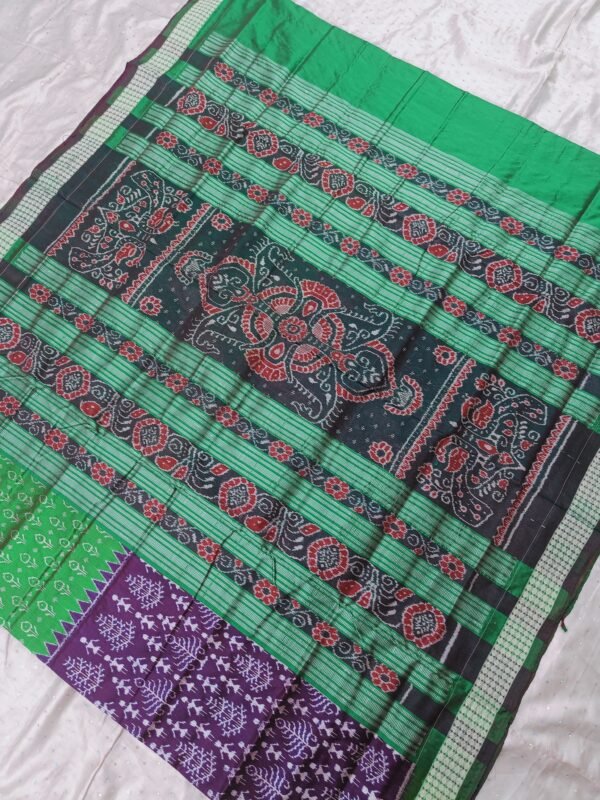 Green and purple half half sambalpuri silk saree - Image 4