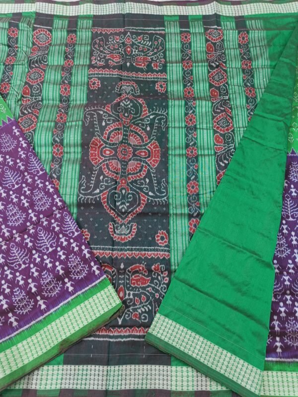 Green and purple half half sambalpuri silk saree - Image 3