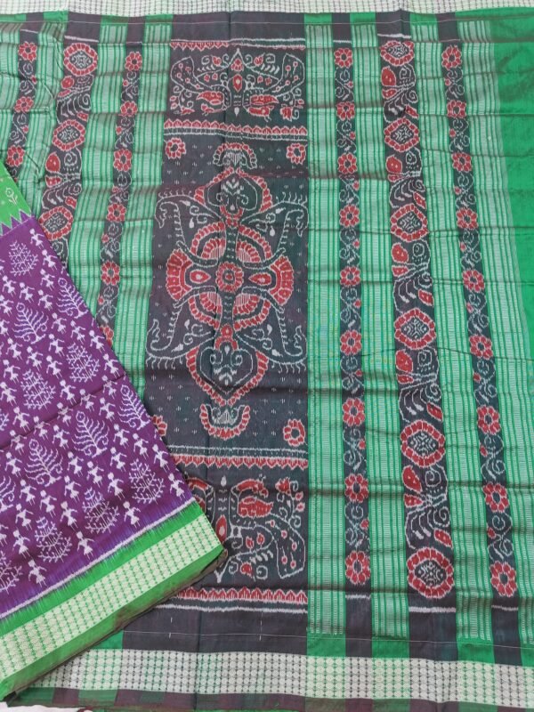 Green and purple half half sambalpuri silk saree - Image 2