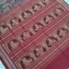 Peacock pattern sambalpuri cotton saree in burgundy and red - Image 2