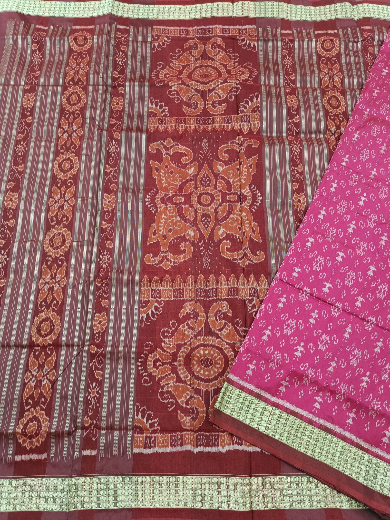 Maroon Gitagovinda design Sambalpuri silk saree – Boyanika Odisha