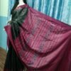Black ghicha tussar silk saree with pink border and anchal - Image 4