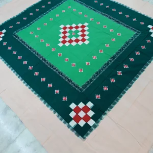 Sambalpuri cotton saptapar bedsheet in green and cream