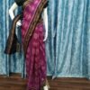 Magenta sambalpuri cotton saree with checks and black border - Image 14