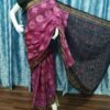 Magenta sambalpuri cotton saree with checks and black border - Image 12