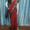 Maroon sambalpuri cotton saree with black border and white hearts - Image 13