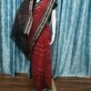 Maroon sambalpuri cotton saree with black border and white hearts - Image 10
