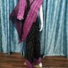 Black sambalpuri cotton saree with double layered magenta border and anchal - Image 12