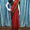 Red sambalpuri cotton saree with black border - Image 10