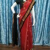 Red sambalpuri cotton saree with black border - Image 11