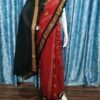 Red sambalpuri cotton saree with black border - Image 9