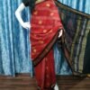 Red sambalpuri cotton saree with black border - Image 8