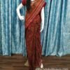 Peacock pattern sambalpuri cotton saree in burgundy and red - Image 13