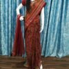Peacock pattern sambalpuri cotton saree in burgundy and red - Image 12