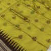 Golden sambalpuri silk saree with maroon  temple border and bomkei art