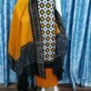 White sambalpuri saptapar dress material with yellow dupatta