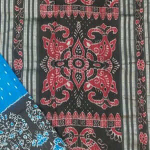 Blue sambalpuri silk saree with black tribal borders and anchal