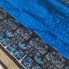 Blue sambalpuri silk saree with black tribal borders and anchal - Image 7
