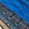 Blue sambalpuri silk saree with black tribal borders and anchal - Image 11