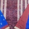 Blue sambalpuri silk saree with tribal art and maroon temple border