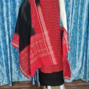 Red and black sambalpuri cotton dress material