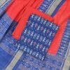 Blue and red tribal pattern sambalpuri cotton dress material with matching dupatta - Image 4