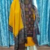 Maroon and yellow sambalpuri cotton dress material with matching dupatta