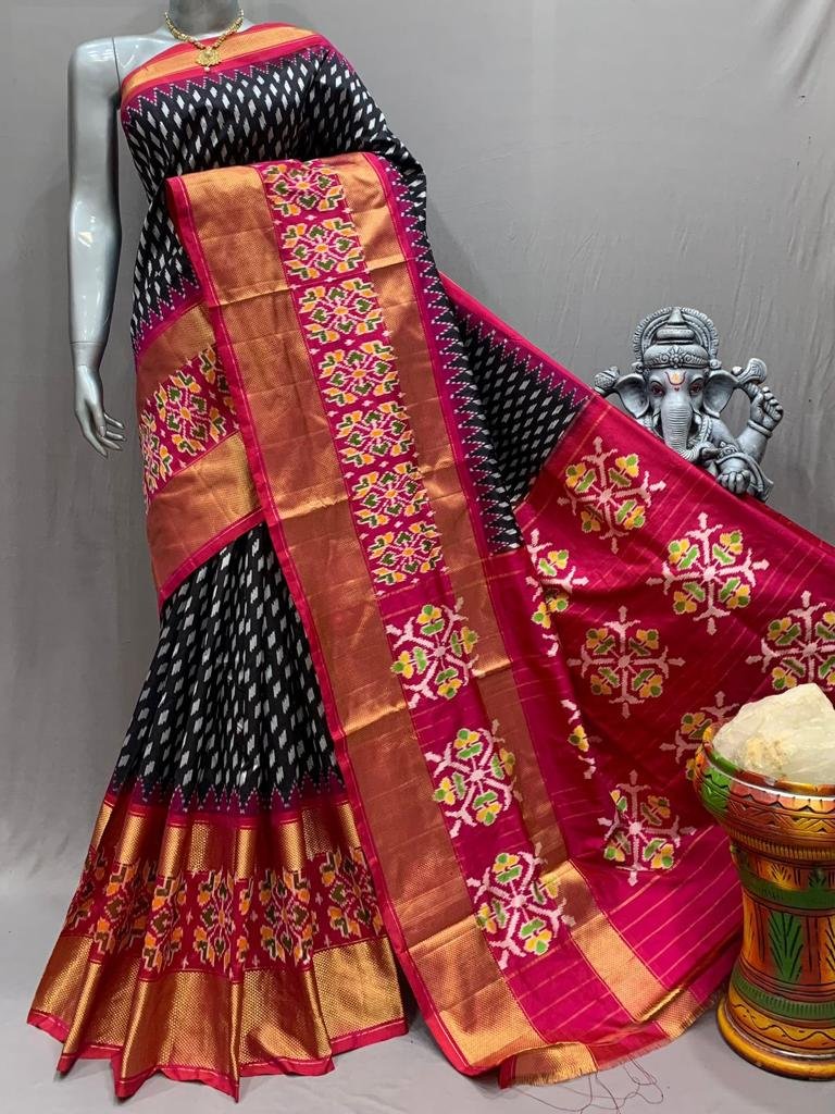 Red White Silk Pochampally Ikkat – For Sarees