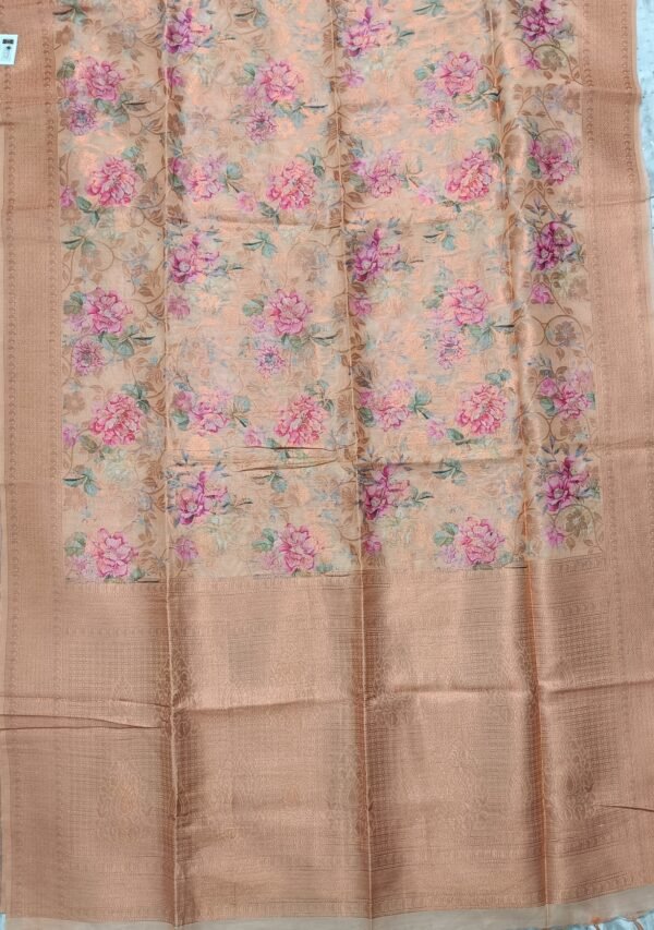 Brown flower pattern art silk saree with blouse
