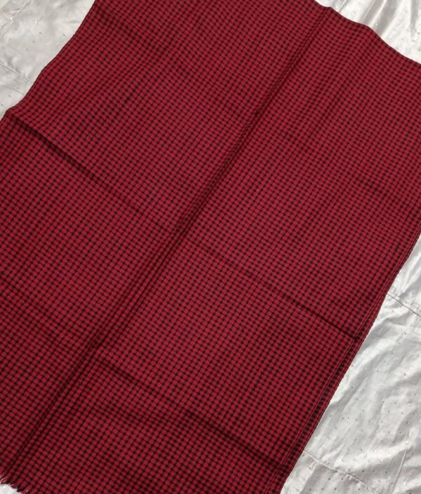 Maroon and Black Checked Premium Soft Wool Yak Shawl - Image 2