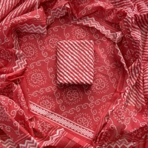 Red hand block print dress material