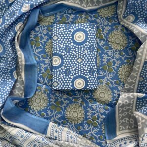 Sky flower pattern hand block print dress material