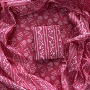 Pink hand block print dress material