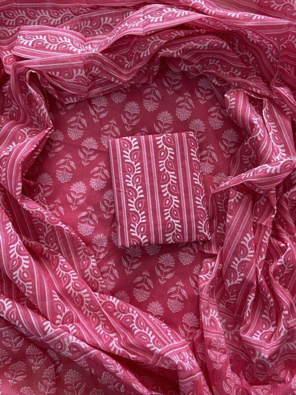 Pink hand block print dress material