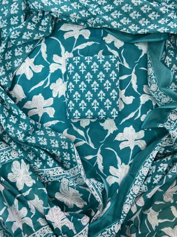 Sky flower pattern hand block print dress material