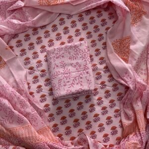Pink hand block print dress material