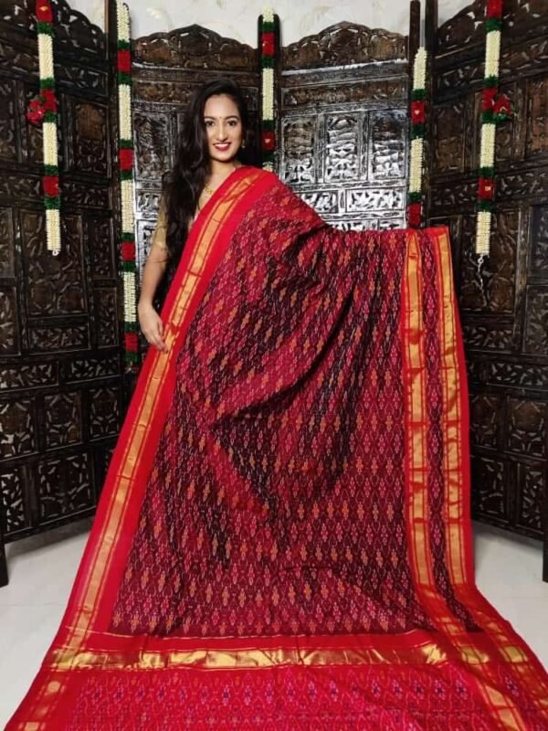 Gas mercerised ikkat designs maroon and red cotton saree with blouse