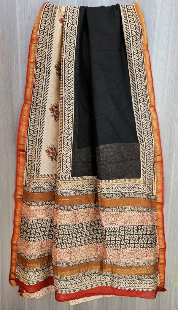 Black maheswari silk saree with zari border