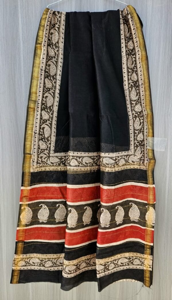 Black maheswari silk saree with zari border